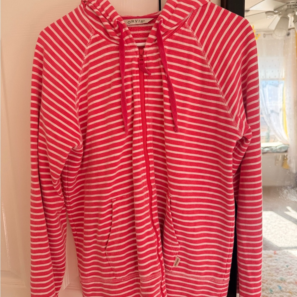 Orvis hot pink meets Coral and White Striped Knit Top
